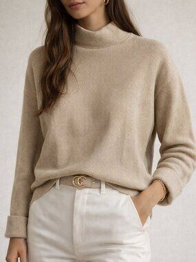 Zara Cropped Tan Cowl Neck Wide Long Sleeve Cuffed Sweater Size S